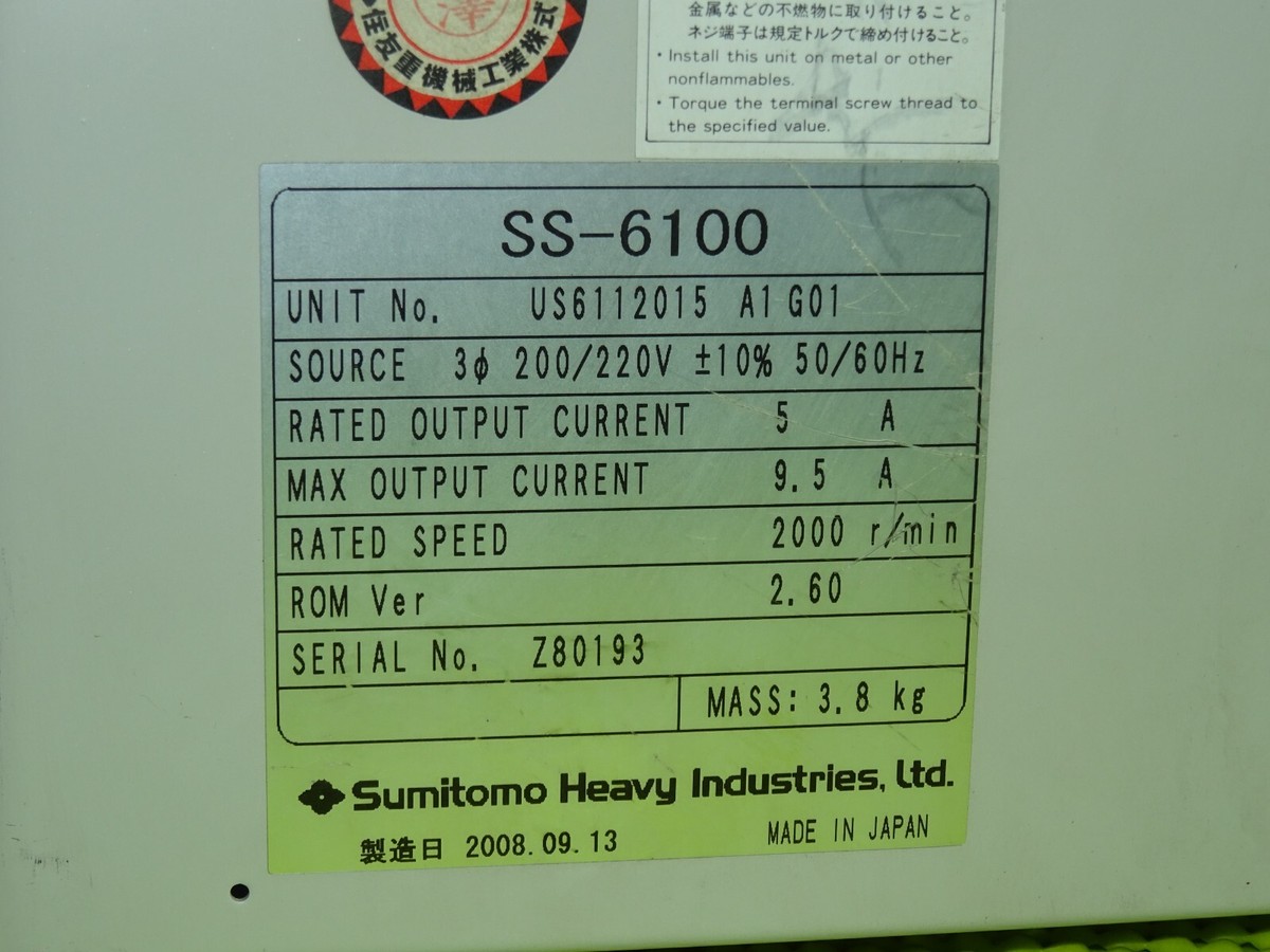 SUMITOMO SS-6100 AC Servo Drive US6112015 A1 G01 ROM Ver SUMITOMO SS-6100 AC Servo Drive US6112015 A1 G01 ROM Ver