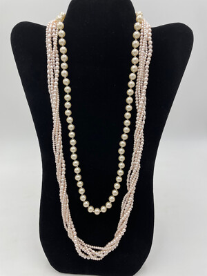 2 Vintage Faux Pearl Necklaces 1 Marked GSilver 1 Marked Pat. Pending Gold Tone