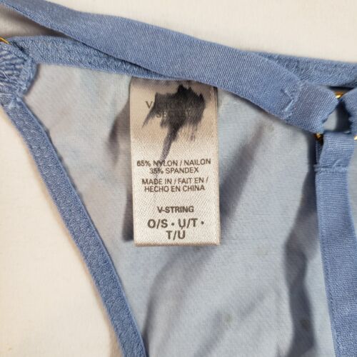 Victoria's Secret Satin V-String Thong One Size O/S Blue Embellished Bling - Picture 3 of 3