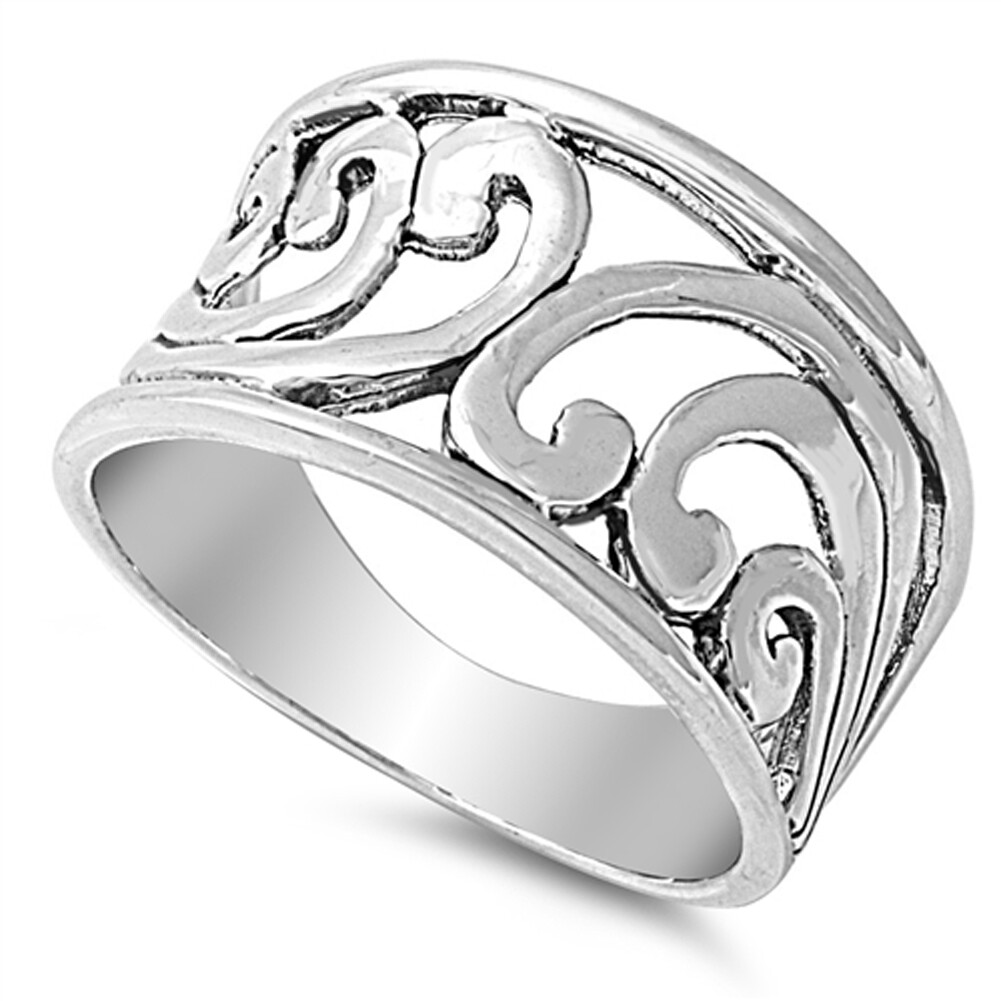 Wide Large Filigree Wave Cutout Ring New .925 Sterling