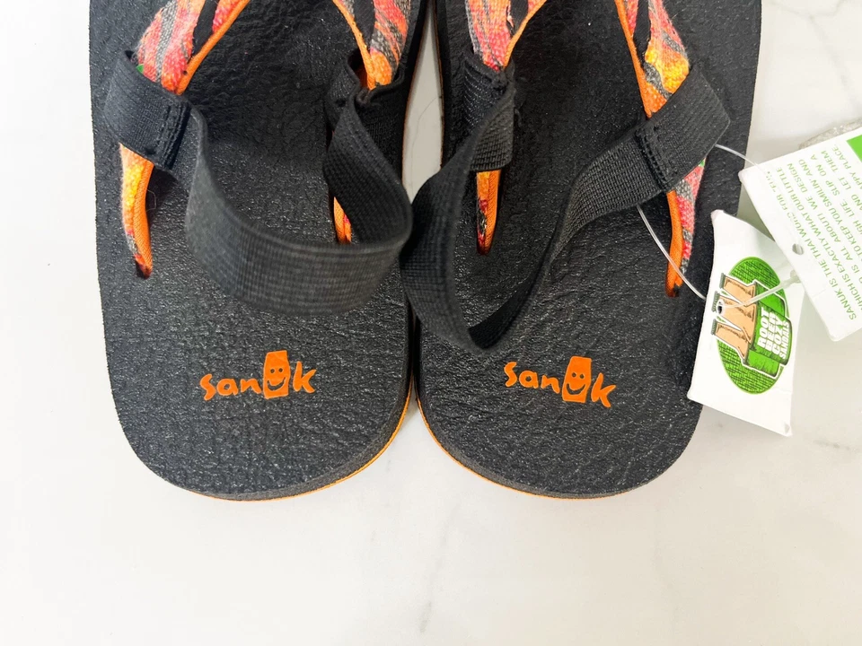 NWT! Sanuk Root Beer Cozy Funk Shoes Sandals Flip Flops Orange Red Boys Sz 9-10 - Image 2 of 4