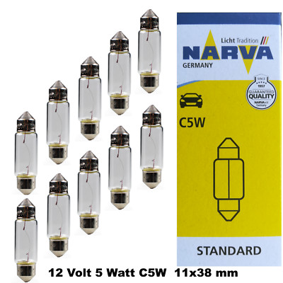 10x Narva 17125 12V 5W 38 mm C5W Soffitten Glühlampe Autolampen Glühbirne N239w