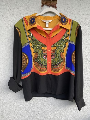 Vintage Angie B New York Multicolor Black Blouse Top Sz M - Picture 10 of 10
