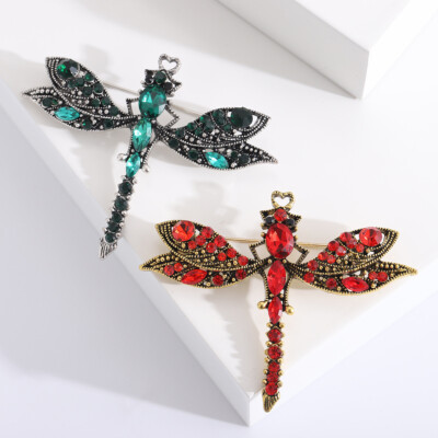 Vintage Rhinestone Dragonfly Brooch Alloy Insect Pin