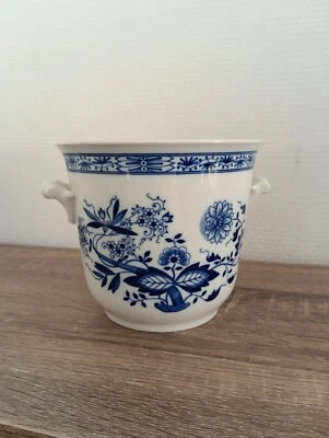 Cache Pot Plantes Porcelaine Hutschenreuter Achtziger Allemagne Année 60 Bleu - Photo 1/4