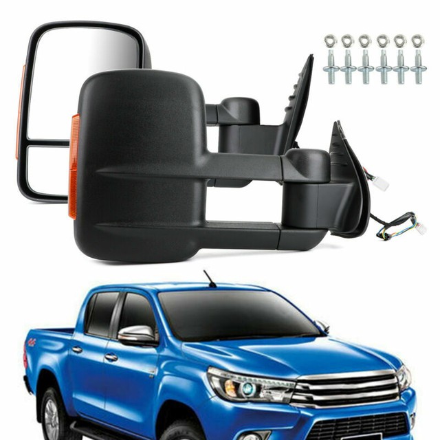 2x Extendable Caravan Towing Mirrors BLK Fits Toyota HILUX Revo 15