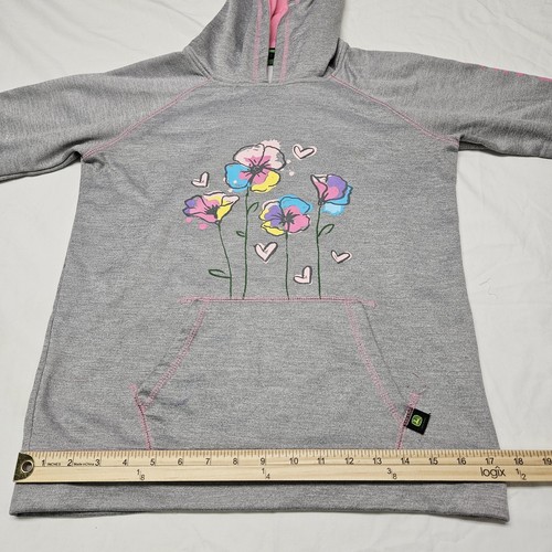 John Deere Youth Girls Gray Floral Pullover Hooded Sweater Size 12 Long Sleeve - Picture 8 of 13