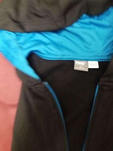 Puma Youth Hoodie Sweatshirt L (14-16) Long Sleeve Hooded Black Blue Zip Up - Picture 4 of 4