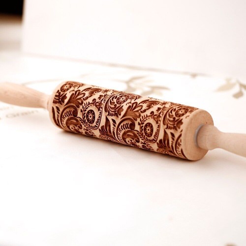 Deep Engraved Wooden Embossed Cookies Flower Rolling Pin - Picture 4 of 26
