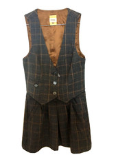 Fossil 50 Modern 50 Vintage Plaid Vest Pleated Skirt Gray Brown Women's S EUC