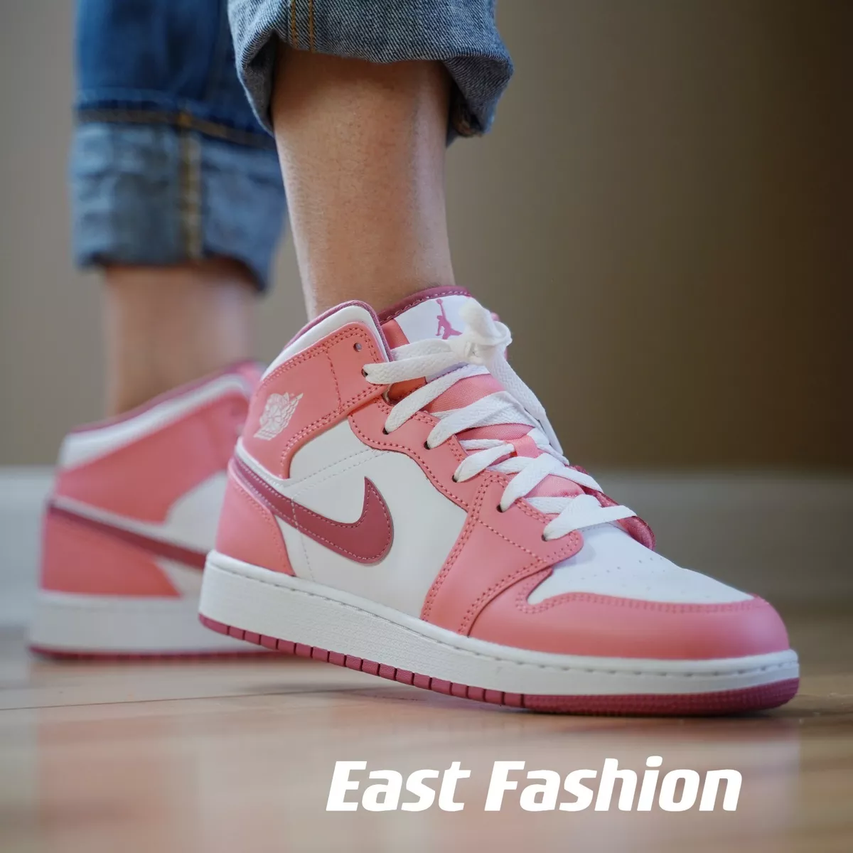 Zapatos Nike Air Jordan 1 Mid GS Chica Mujer DQ8423 501 Blanco Rosa Original