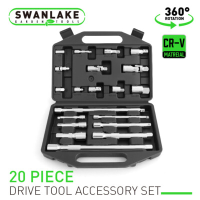 20Pc Drive Extension Bar Set Socket Wrench1/4'' 3/8'' 1/2'' universal joint coupler