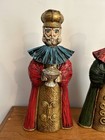 Vintage Three Kings Wise Men Set ~Candle Holders Paper Marche Stained Glass Eyes — photo 2