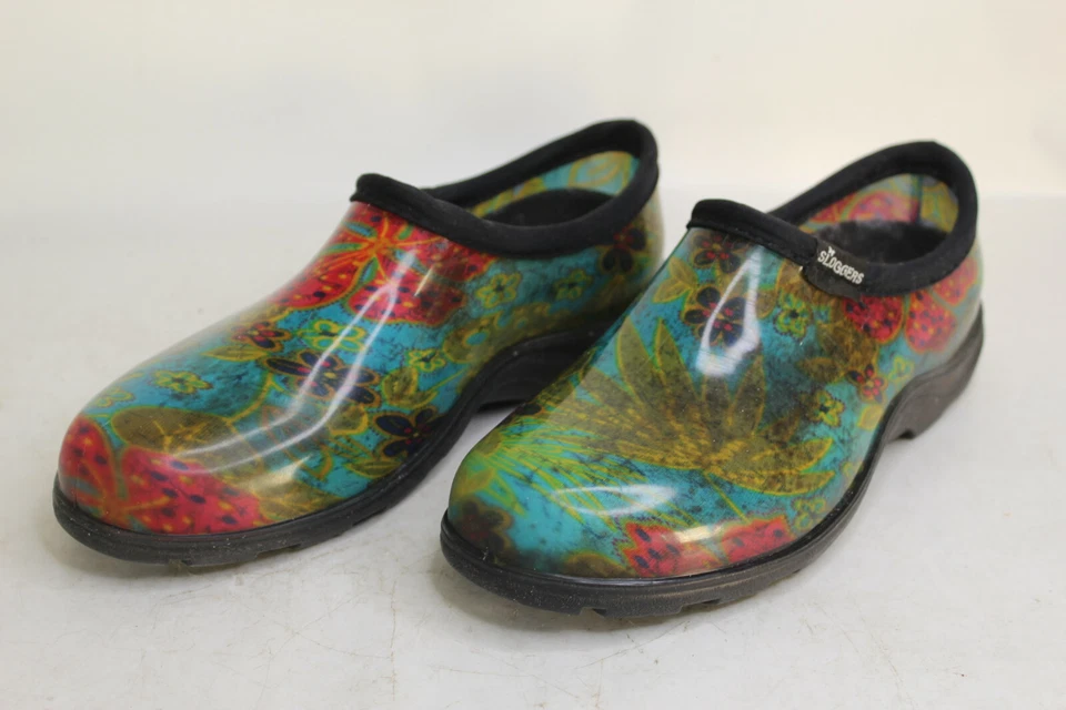 Zapatos Sloggers para mujer talla 8 rojo azulado floral impermeables lluvia jardín exterior Foto 3 de 4