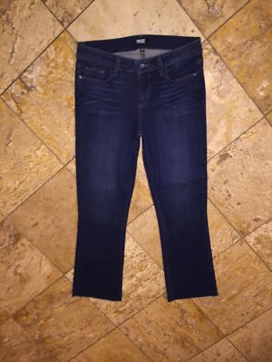 Nwt Paige Denim Riley Slim Gekürzt Schlaghose Larsen Raw Hem Blau Jeans Damen 29
