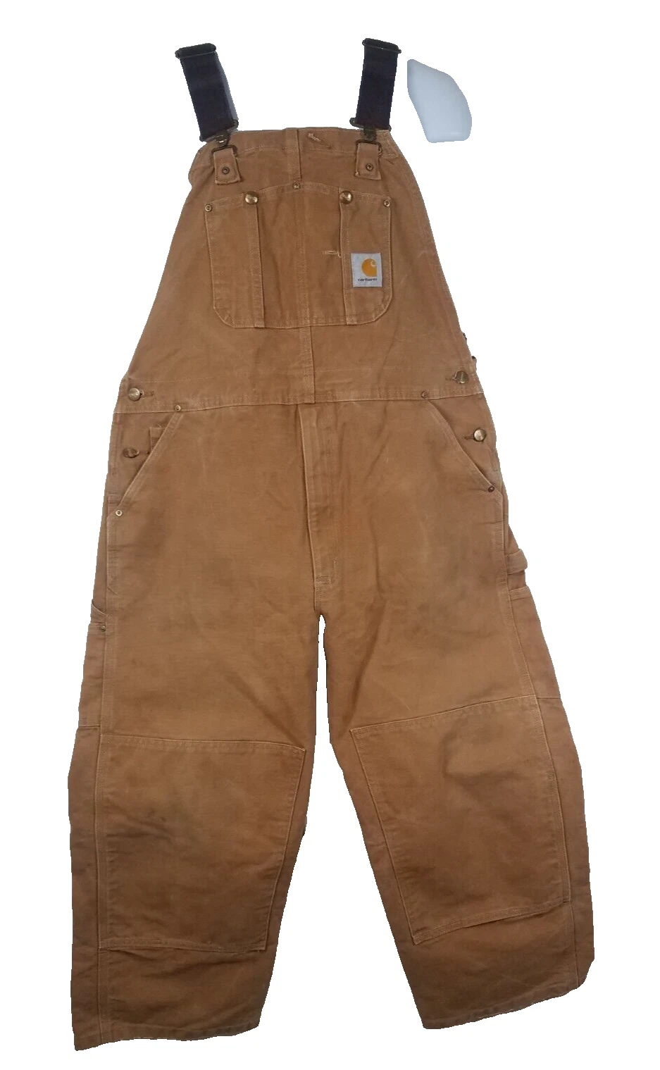 Carhartt Duck Bib Overalls Canvas Double Knee Unlined Brown Beige Size 42x25