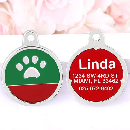 Personalized Dog Tag Engraved Pet Puppy Cat ID Name Round Tags Bone/Paw Pattern - Picture 5 of 22