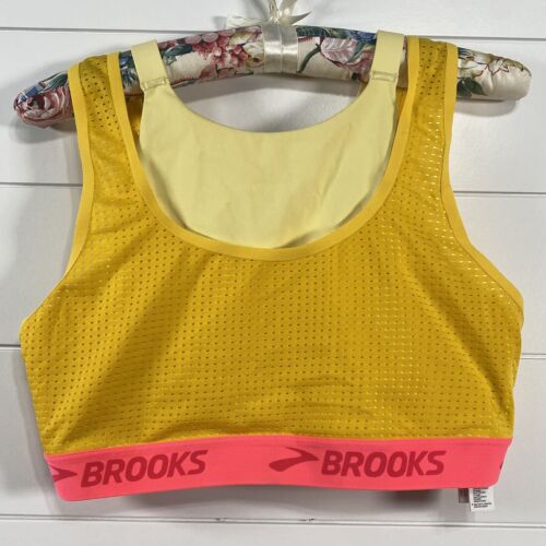 Brooks Running Womens Drive Mesh Sports Bra Stappy Yellow sz L Active Athleisure