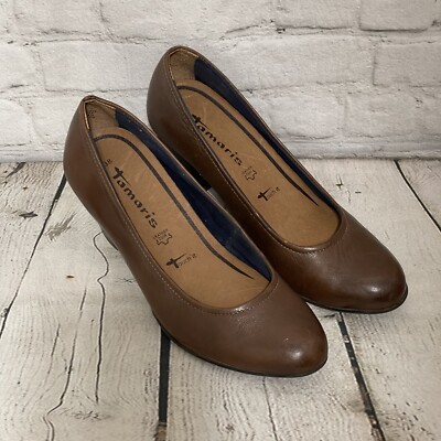 Tamaris Pumps Women's Shoes Brown Leather Anti Shock Slip On