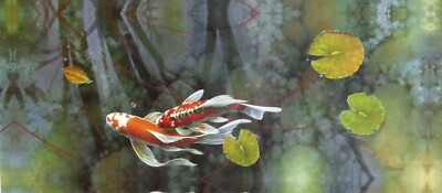 Terry Gilecki IMPRESSIONS Koi Fish Hand signed Canvas  Edition w. Hand drawing