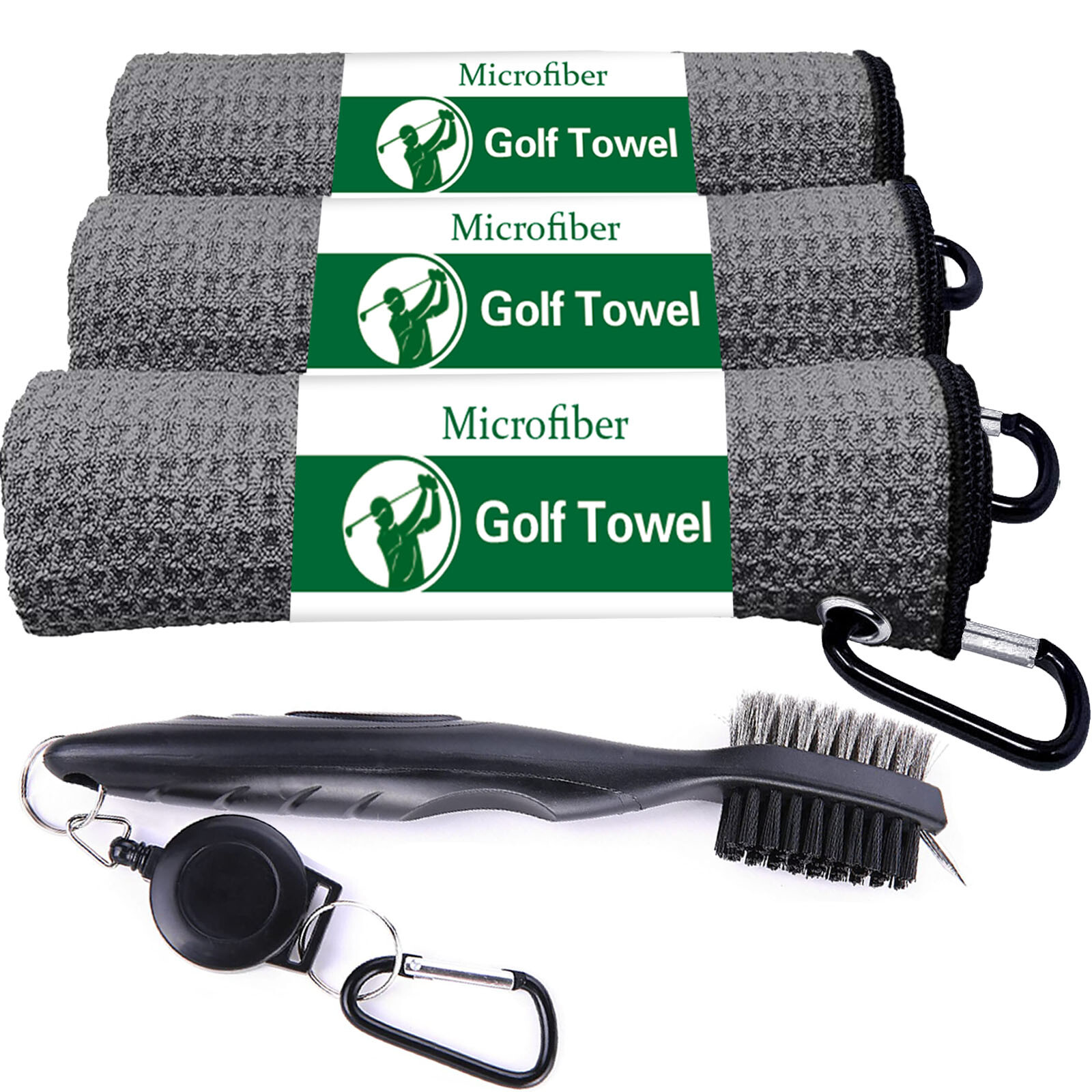 Golf Towel And Brush Microfiber Cleaning Kit 4 Packs Set Waffle Pattern