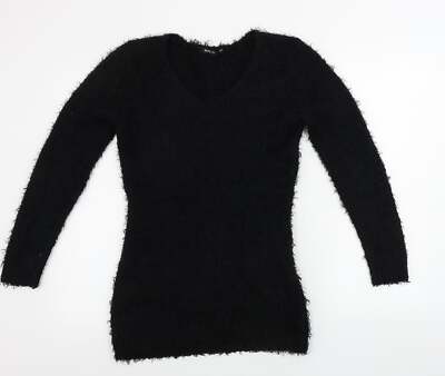 Brave Soul Damen schwarz V-Ausschnitt Polyestermischung Pullover Größe 10