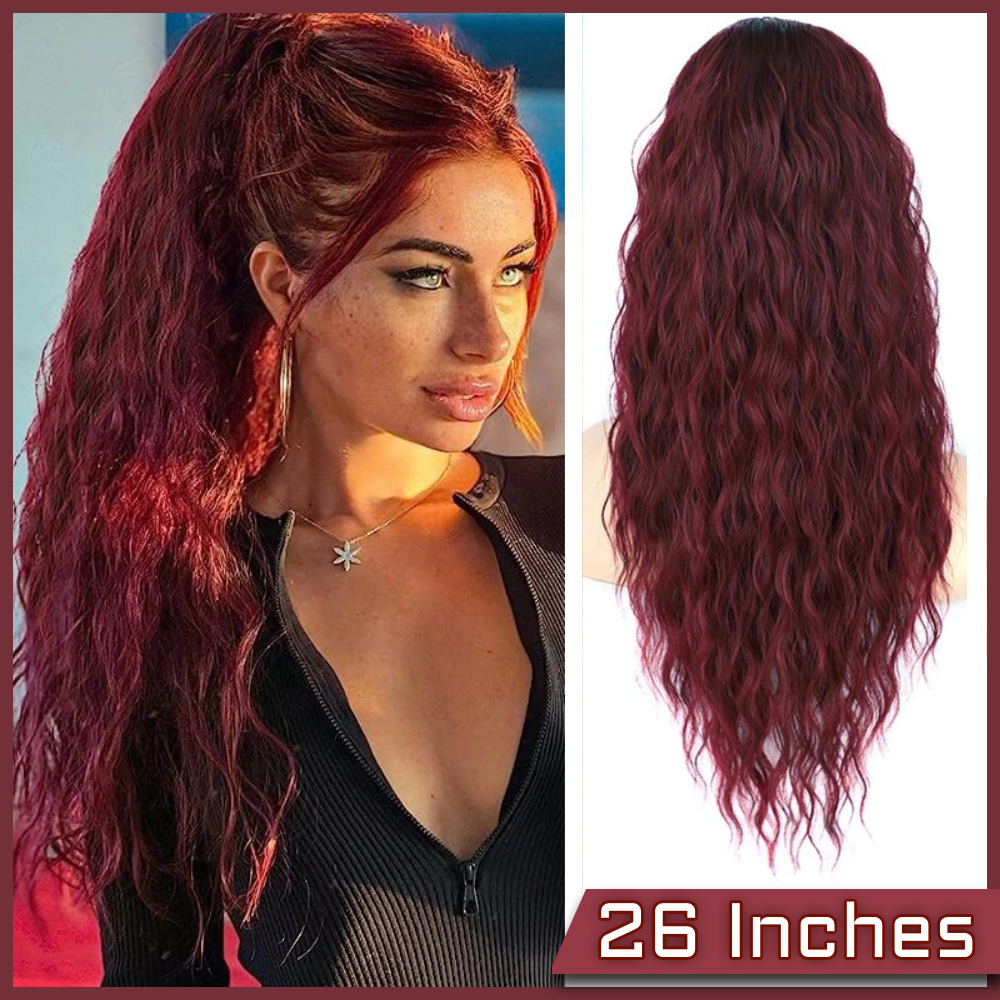Long Wavy Ponytail Red Hair Extensions Natural Synthetic Hair