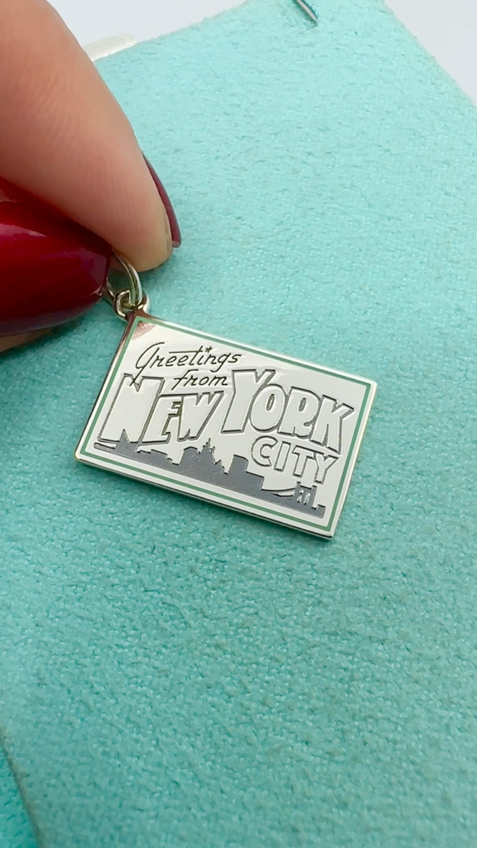 Tiffany & Co. 925 Silver Blue Enamel New York Postcard Charm (box