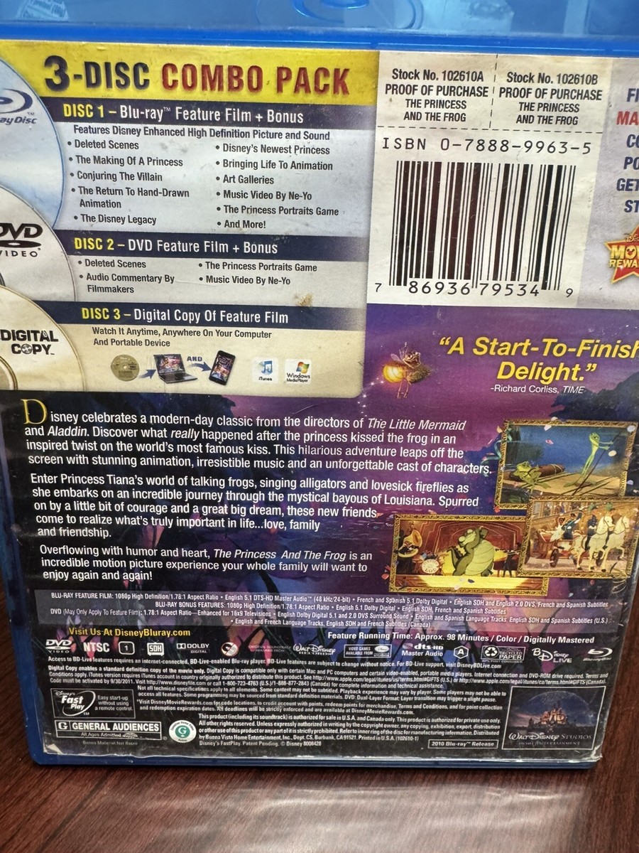 The Princess and the Frog ~Blu-ray+ DVD 2010 ~ 3-Disc Set +