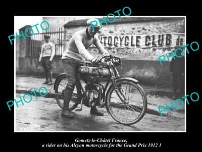 OLD 8x6 HISTORIC PHOTO OF GOMETZ LE CHATEL THE ALCYON MOTORCYCLE IN GP 1912 2