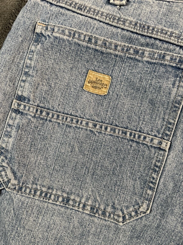 Pantalones Cortos Denim Lee De Colección Pantalones Cortos Carpintero Para Hombres 40 Sueltos Azul Desteñido Largo Patín Y2K Foto 4 de 4