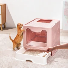 XXL Foldable Cat Litter Tray Box Top Entry Cats Toilet Drawer Design with Scoop