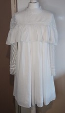 Layers paris high neck lace white embroidery anglaise long sleeve shiffon Dress