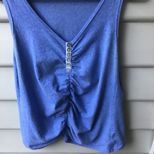 The Ark Sz L 14 12 Blue Marle Top Ruched Front Stripe Henley Stretch Cotton EUC - Picture 5 of 9