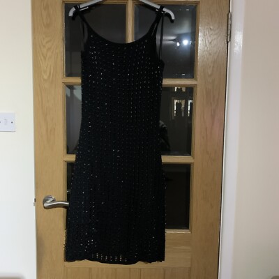 Ladies Black Crochet Beaded Dress UK