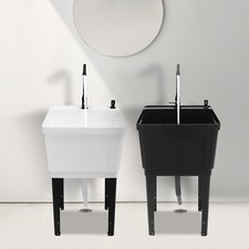 Freestanding Utility Sink Space Saving Laundry Tub With Faucet  Soap Dispenser