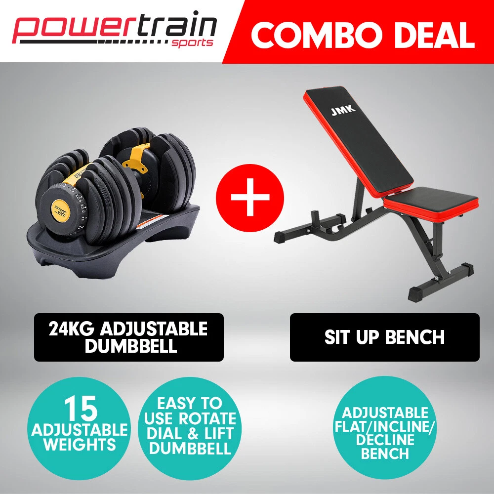Combo 24kg ADJUSTABLE DUMBBELL HOME GYM EXERCISE BENCH WEIGHTS