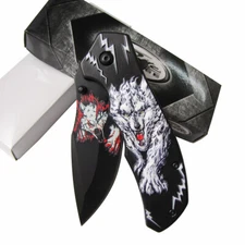 White Werewolf HUNTER WOLF Spring Assisted Folder Pocket KNIFE Rite Edge Fantasy