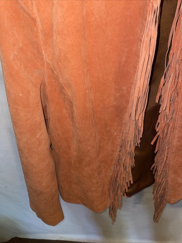 Chaqueta de cuero para mujer 3B West talla XL naranja flecos frente abierto salir de fiesta - Imagen 6 de 12