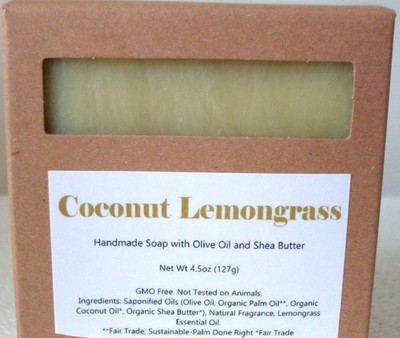 All Natural Vegan Coconut Lemongrass Handmade Soap Bar 4.5 oz USA Made