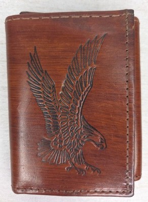 Vtg Mas Genuine Leather American Eagle Embossed Trifold Wallet Made In Usa