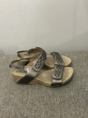#ad #ad Clarks Bendables pewter slingback wedge sandals Bronze Metallic Size 8 $22.00