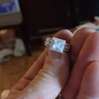 Sterling Silver 925 Square Clear Stone Band Ring, Signed, Size 7