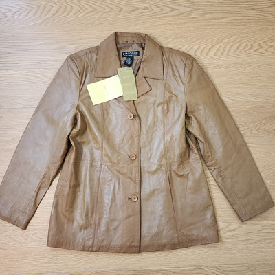 Vintage Dialogue Jacket Womens L Large 100% Leather Light Brown Fully Lined NEW