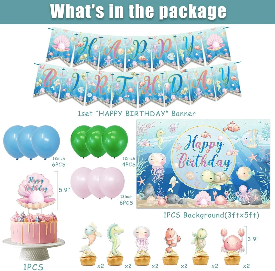 Decoraciones de fiesta bajo el mar tema tortuga platos de cumpleaños servilletas y tazas con Foto 2 de 4