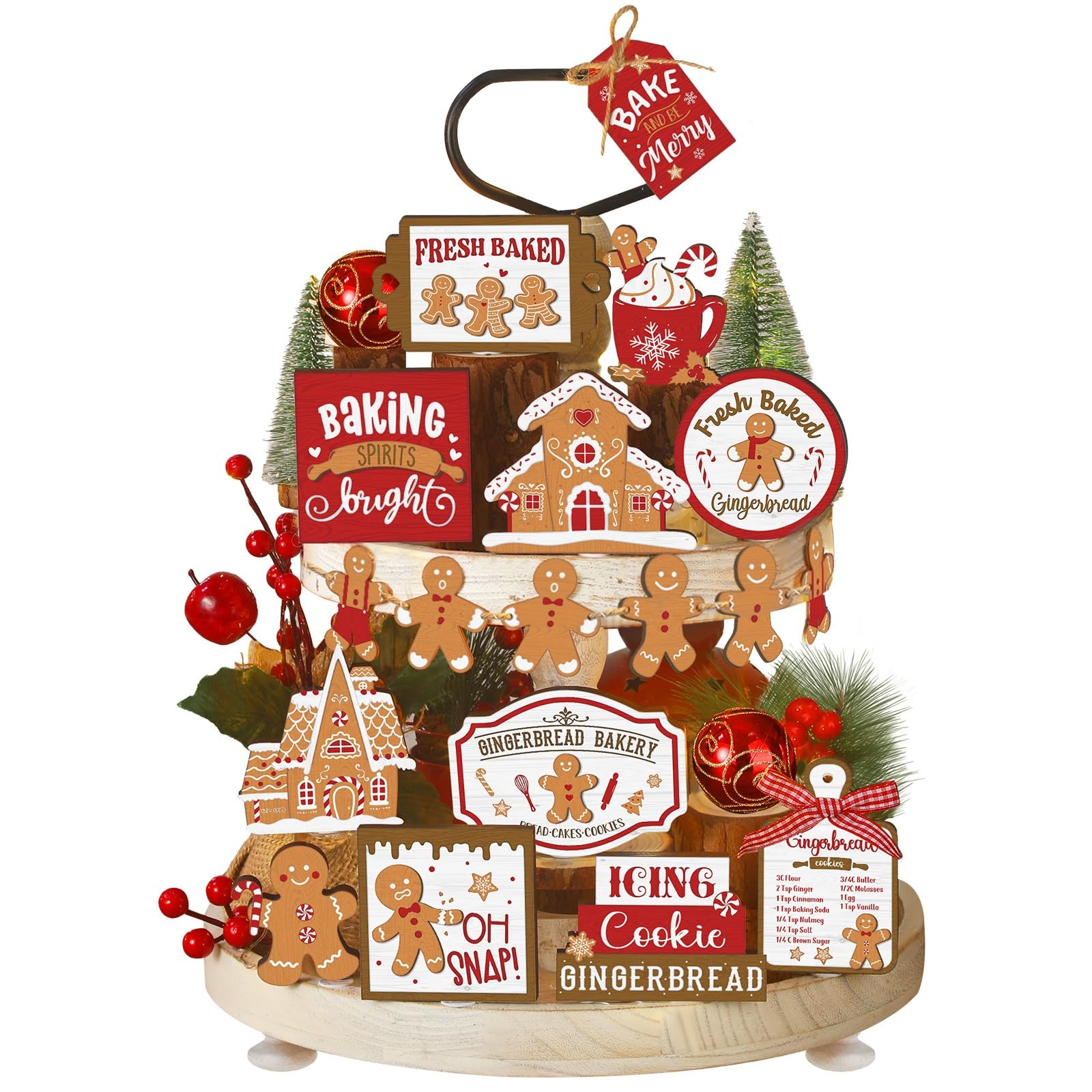 как выглядит Christmas Decorations Gingerbread Wooden 3D Sign Indoor Tabletop Gift 17 Pcs фото