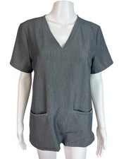 FIGS Women's Scrub Top Pocket Heather Gray Short Sleeve V Neck Logo Size S
