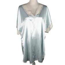 Vintage Val Mode Lingerie Nightgown Large Blue Lace V-Neck
