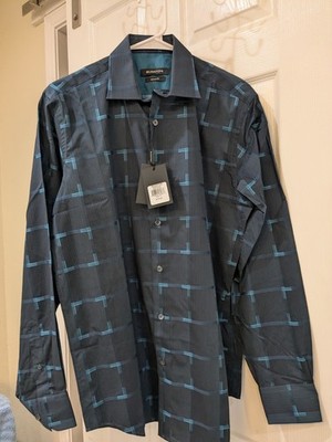 Bugatchi Men's Long Sleeve Button Down Shirt - Cotton - Night Blue Small