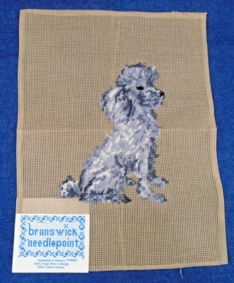 Vintage Brunswick Preworked Needlepoint Gray Poodle 772 Wool Yarn Portugal 12x15